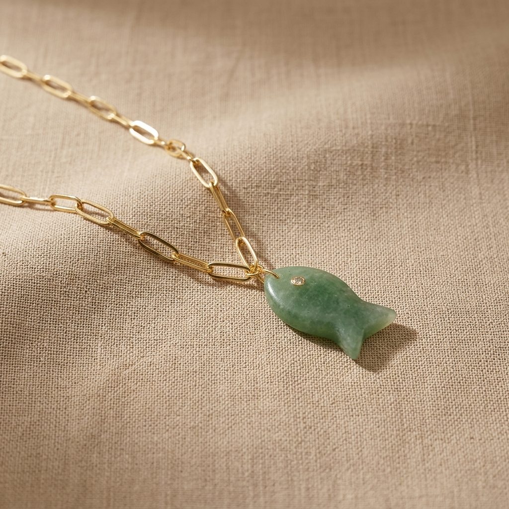 Drift Tide Fish Necklace – Gemstone Fish Pendant on Gold Filled Paperclip Chain | Handmade Texas Hill Country Jewelry