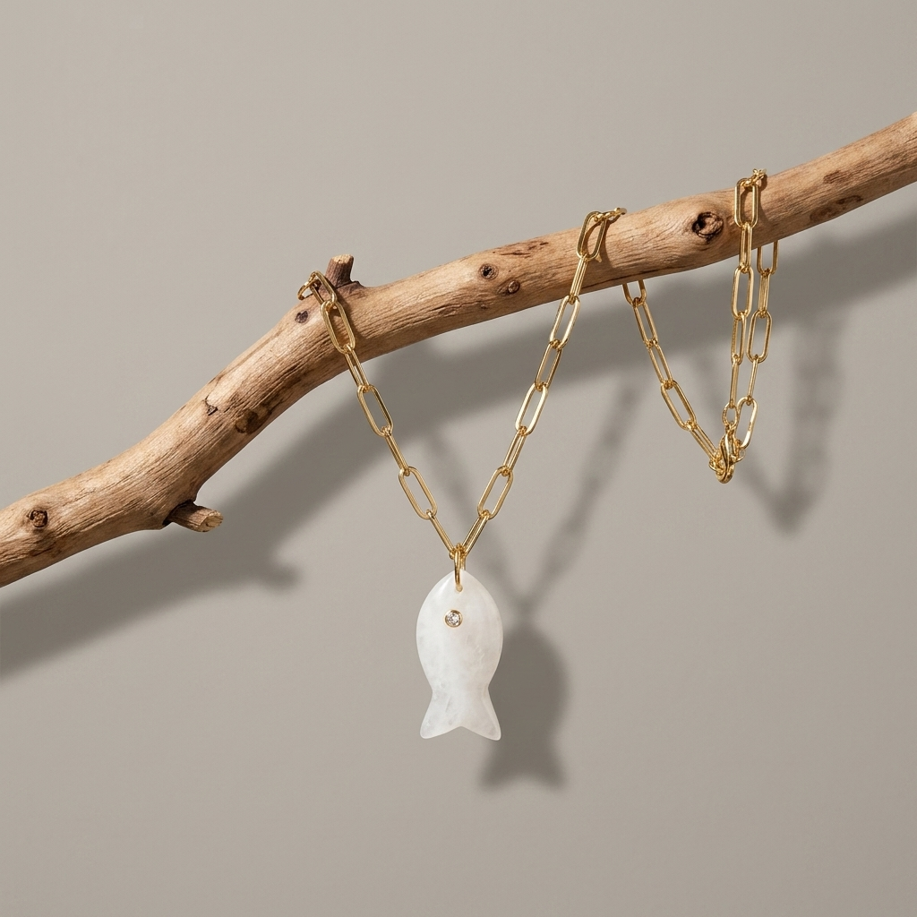 Drift Tide Fish Necklace – Gemstone Fish Pendant on Gold Filled Paperclip Chain | Handmade Texas Hill Country Jewelry