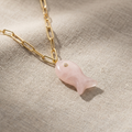 Drift Tide Fish Necklace – Gemstone Fish Pendant on Gold Filled Paperclip Chain | Handmade Texas Hill Country Jewelry