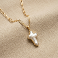 Freshwater pearl cross necklace on gold filled paperclip chain with artisan boho styling
