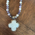 Amethyst Beaded Necklace with Mother of Pearl Latin Cross Pendant