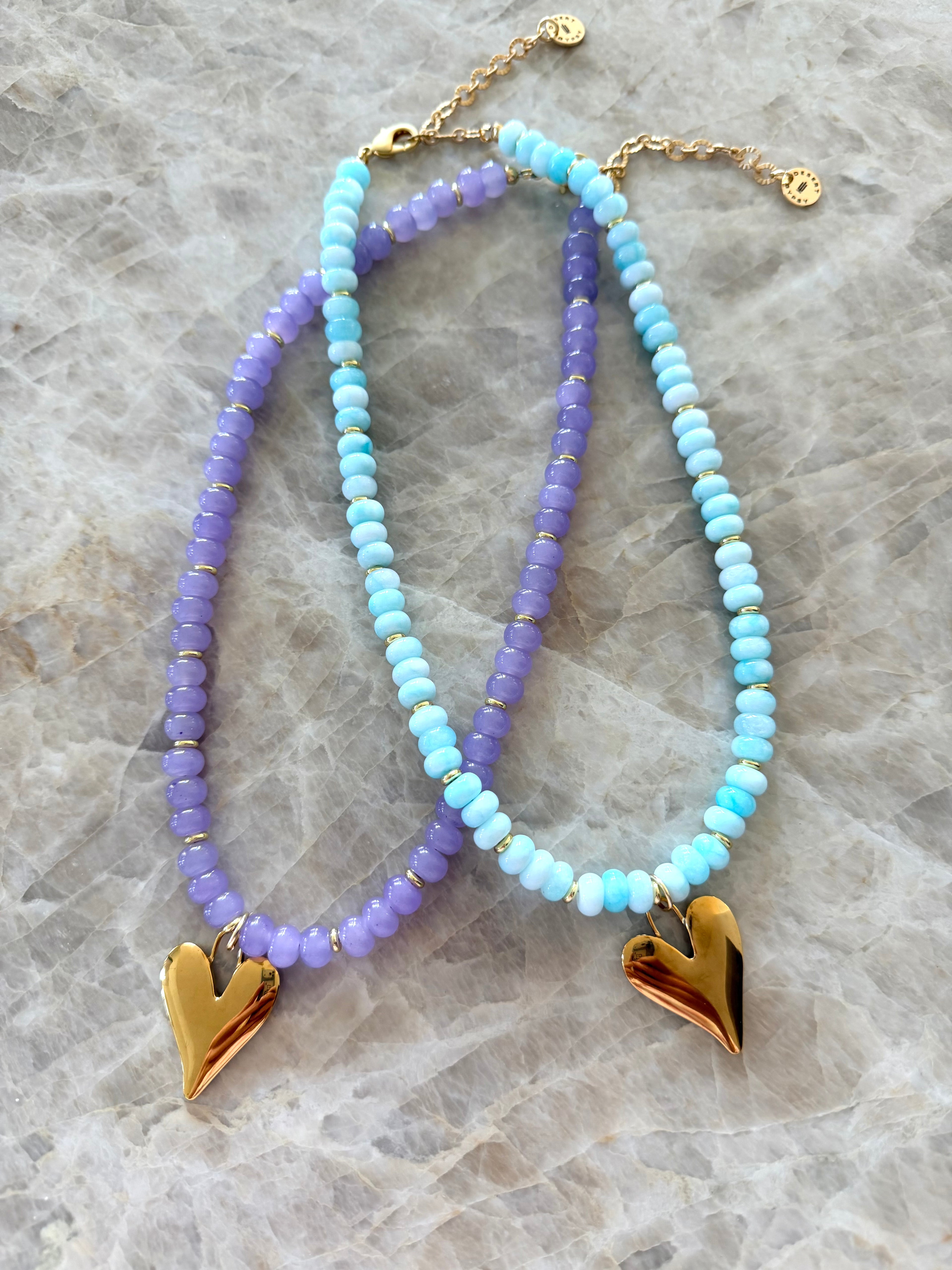 Candy Colored Jade Beaded Necklace with Gold Heart Pendant by Desert Gypsy
