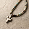 Sundown Fossil Necklace – Amazonite Beads with Hand-Carved Cactus Pendant | Handmade Texas Hill Country Jewelry