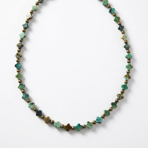 African Turquoise Beaded Necklace with Clover Shaped Beads by Desert Gypsy - Desert Gypsy