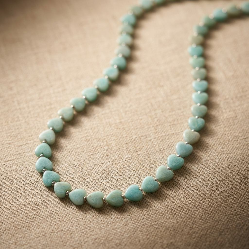 Peruvian Amazonite heart necklace with silver accents