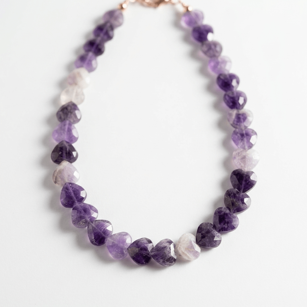 Amethyst Beaded Necklace with Faceted Heart Beads by Desert Gypsy - Desert Gypsy