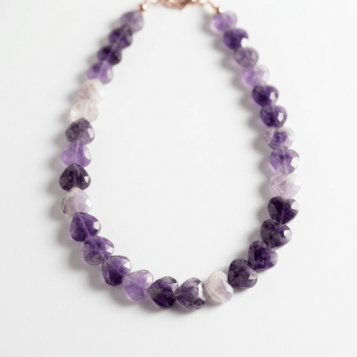 Amethyst Beaded Necklace with Faceted Heart Beads by Desert Gypsy - Desert Gypsy