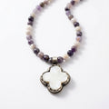 Amethyst Beaded Necklace with Mother of Pearl Latin Cross Pendant - Desert Gypsy