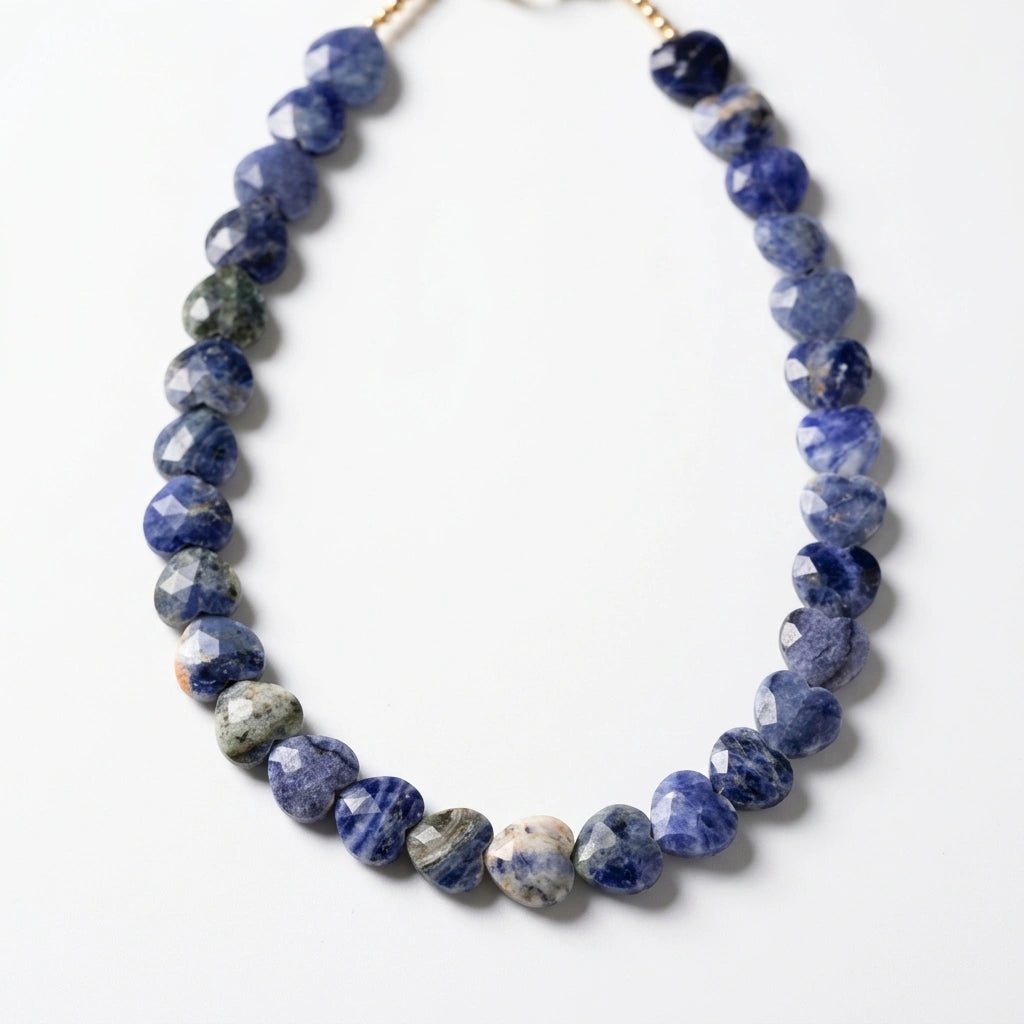 Blue Aventurine Beaded Necklace with Faceted Heart Beads by Desert Gypsy - Desert Gypsy