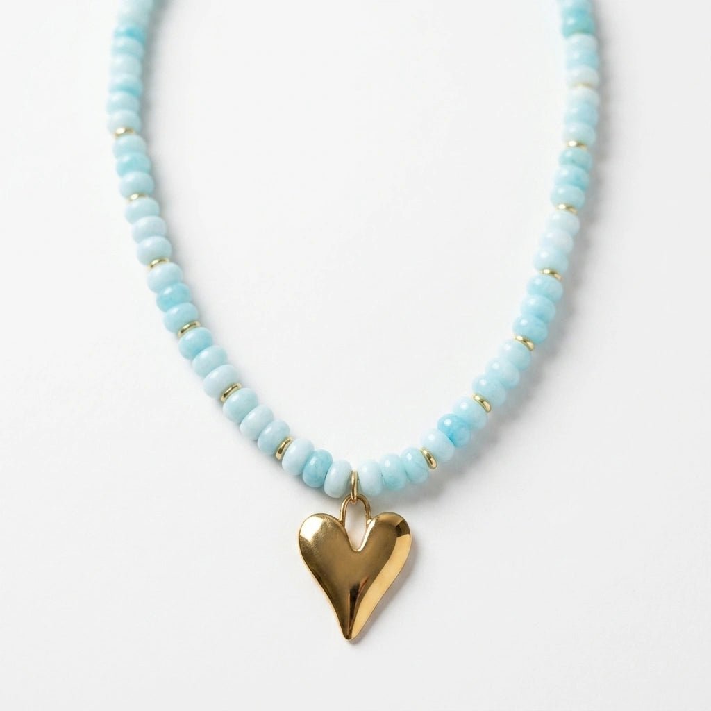 Candy Colored Jade Beaded Necklace with Gold Heart Pendant by Desert Gypsy - Desert Gypsy