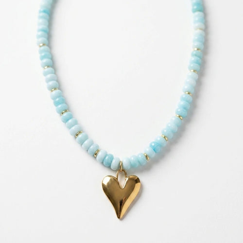 Candy Colored Jade Beaded Necklace with Gold Heart Pendant by Desert Gypsy - Desert Gypsy