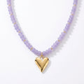 Candy Colored Jade Beaded Necklace with Gold Heart Pendant by Desert Gypsy - Desert Gypsy