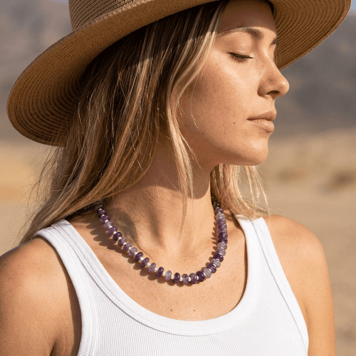 Chunky Amethyst & Bone Bead Statement Necklace - Desert Gypsy