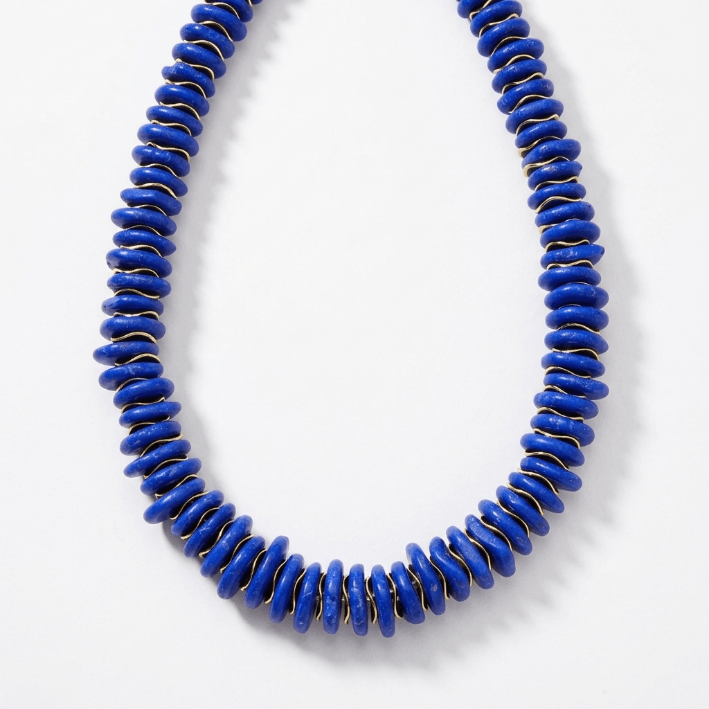 Chunky Blue Beaded Necklace with Gold Accents by Desert Gypsy - Desert Gypsy