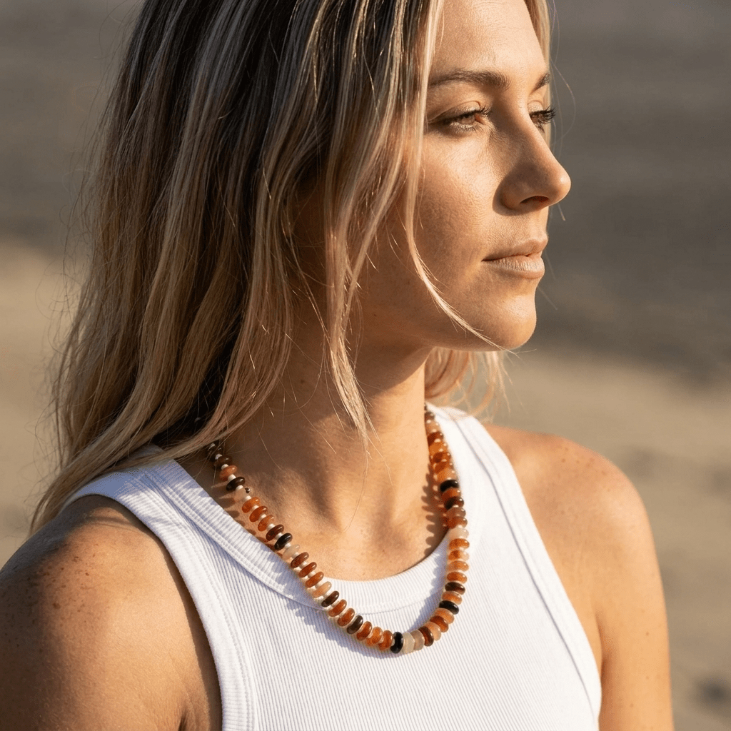 Chunky Carnelian & Bone Bead Statement Necklace - Desert Gypsy