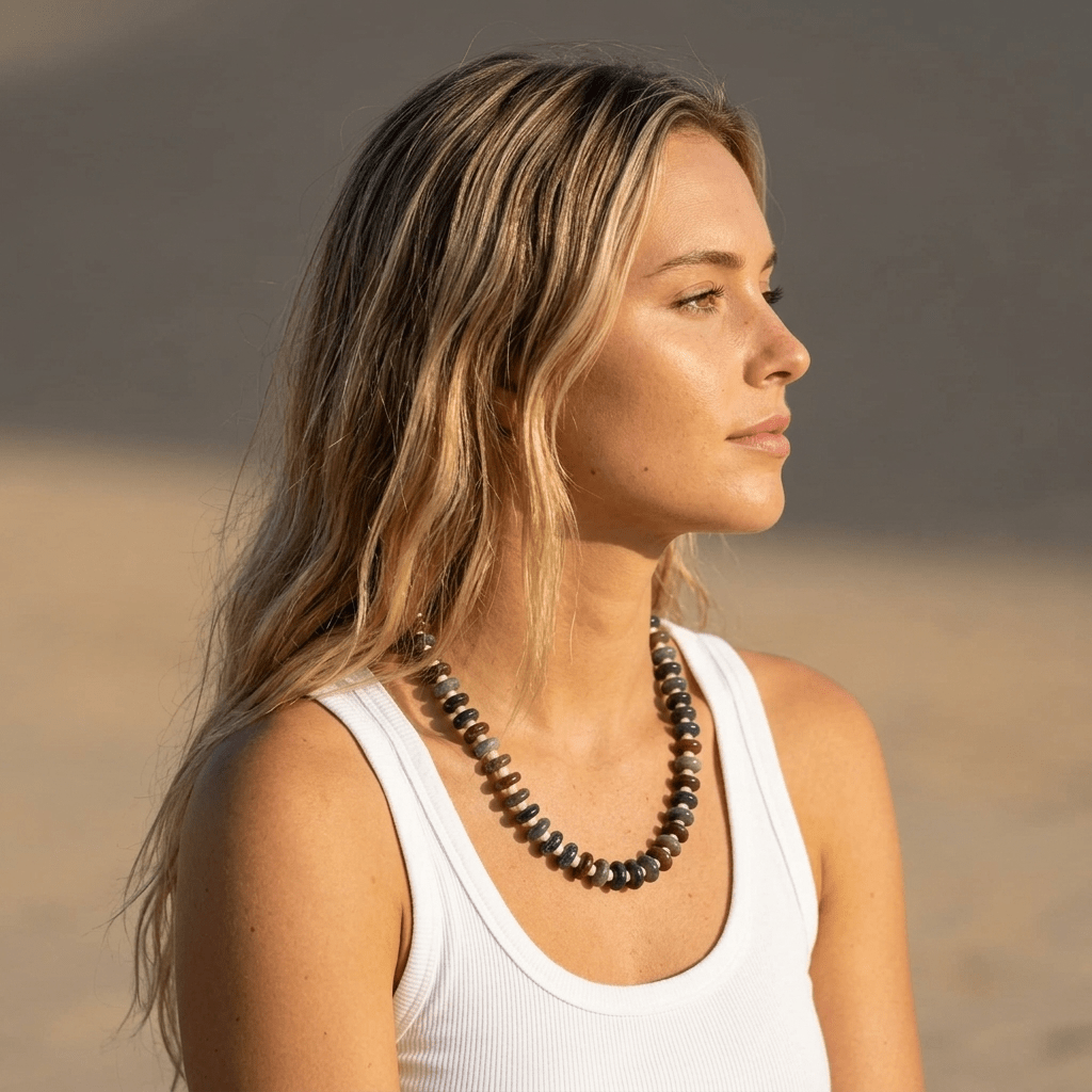Chunky Indian Agate & Bone Bead Statement Necklace - Desert Gypsy