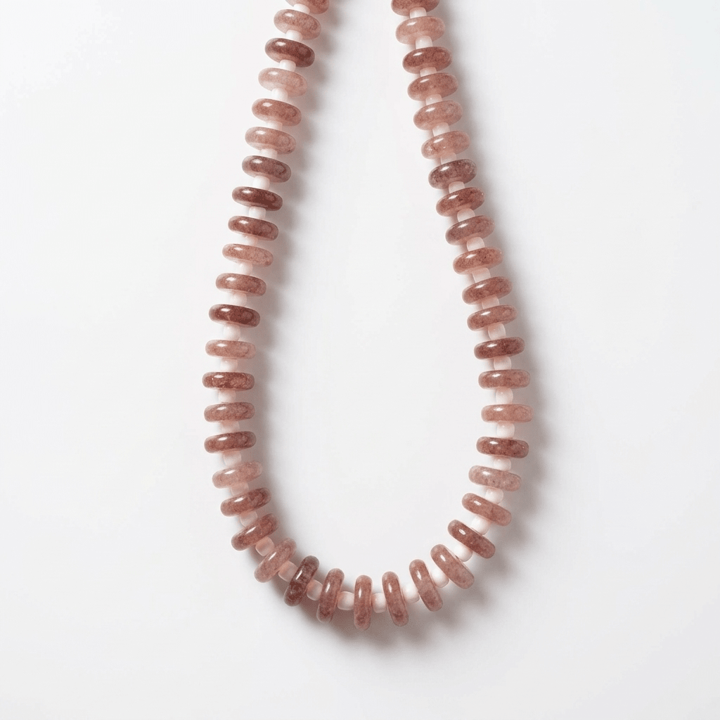 Chunky Strawberry Quartz & Natural Bone Bead Necklace - Desert Gypsy