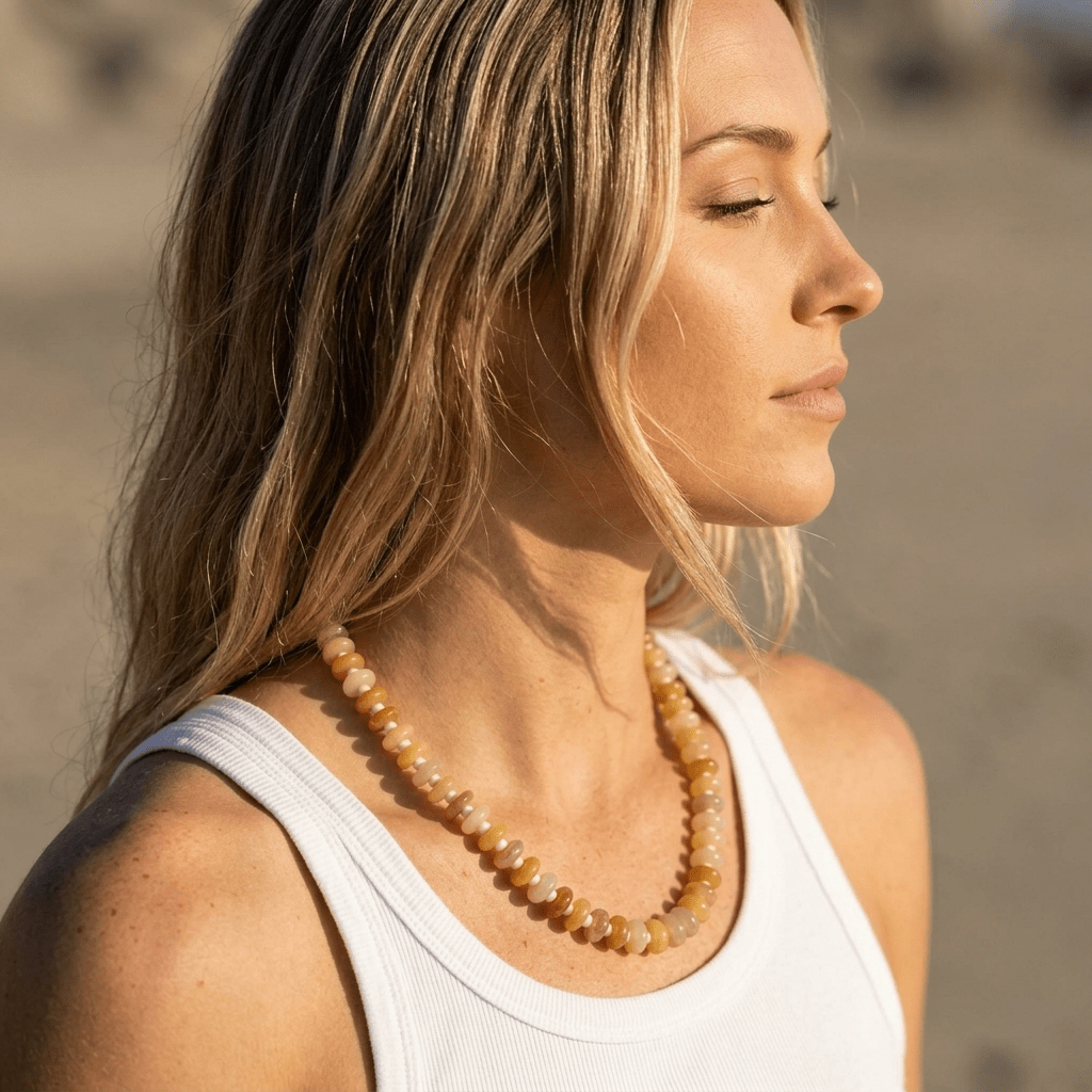Chunky Yellow Jade & Bone Bead Statement Necklace - Desert Gypsy