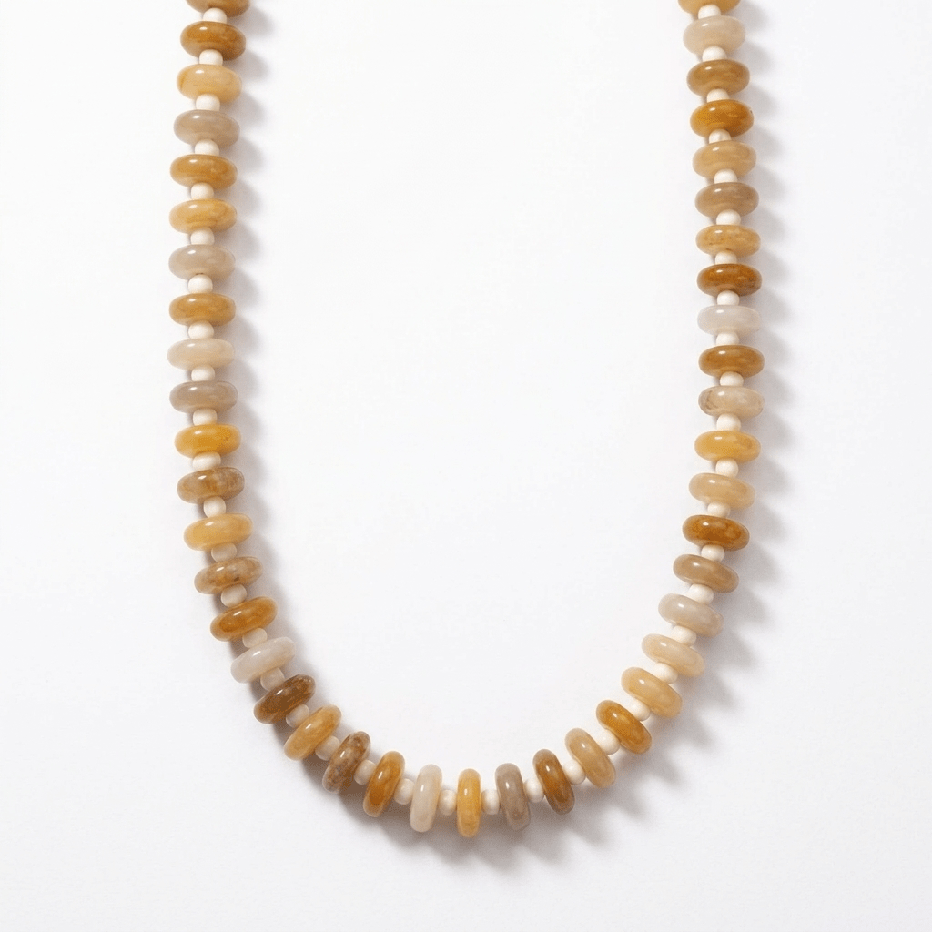 Chunky Yellow Jade & Bone Bead Statement Necklace - Desert Gypsy