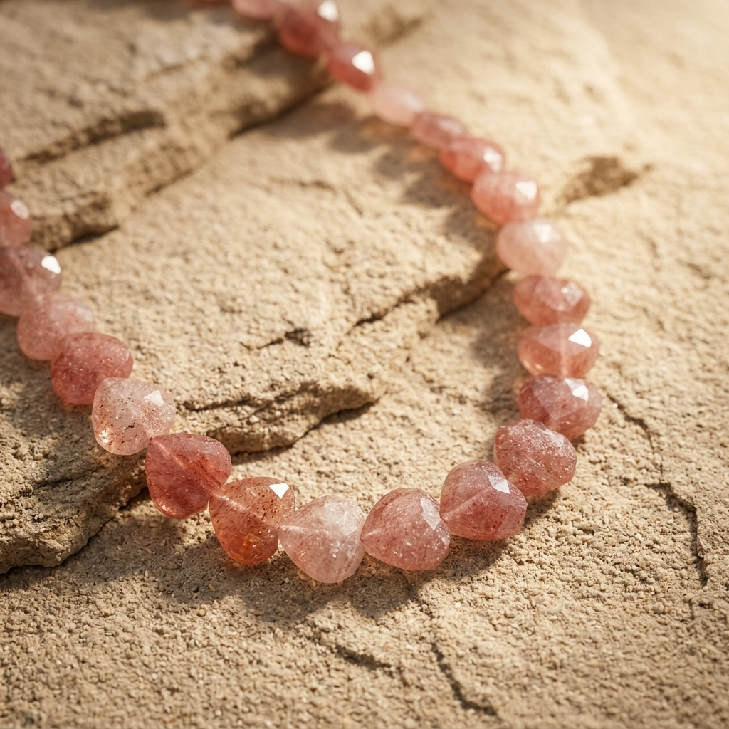 Desert Blush Necklace with faceted strawberry quartz heart beads