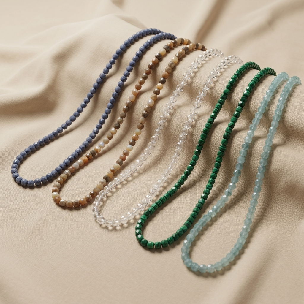 Desert Light Layering Necklace collection with faceted cube gemstone beads