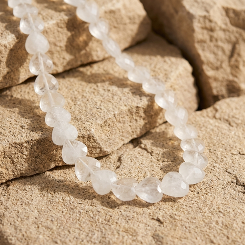 Desert Moon Necklace with faceted clear quartz heart beads