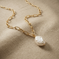 Luna Pearl Necklace with freshwater pearl pendant on textured gold filled chain