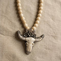 Desert Prairie Longhorn Necklace – Ivory Tone Beads with Hand-Carved Bone Longhorn Pendant | Handmade Texas Hill Country Jewelry - Desert Gypsy
