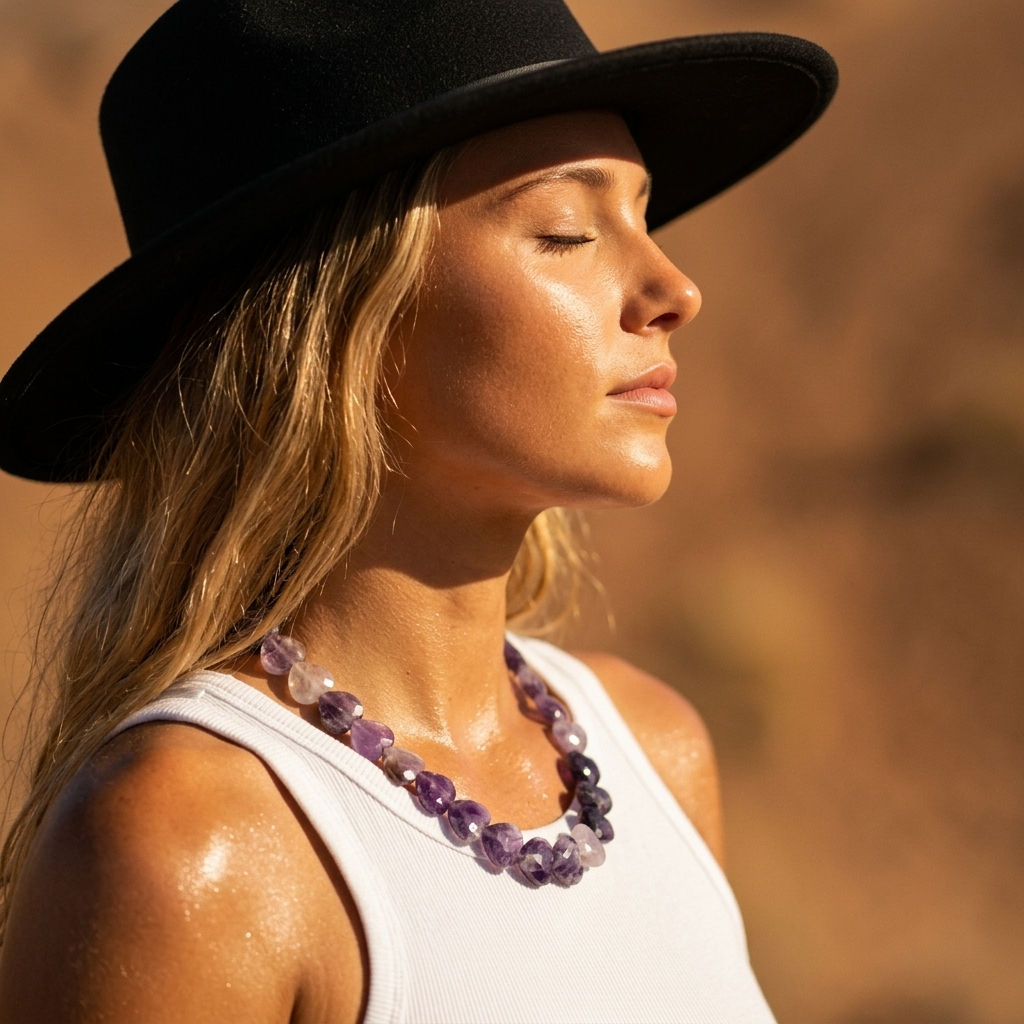 Desert Violet Necklace worn in western boho styling