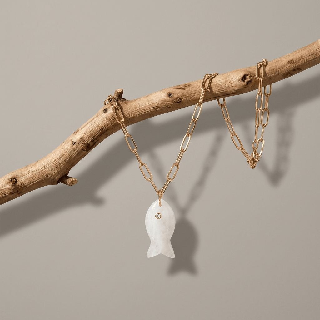 Drift Tide Fish Necklace – Gemstone Fish Pendant on Gold Filled Paperclip Chain | Handmade Texas Hill Country Jewelry - Desert Gypsy