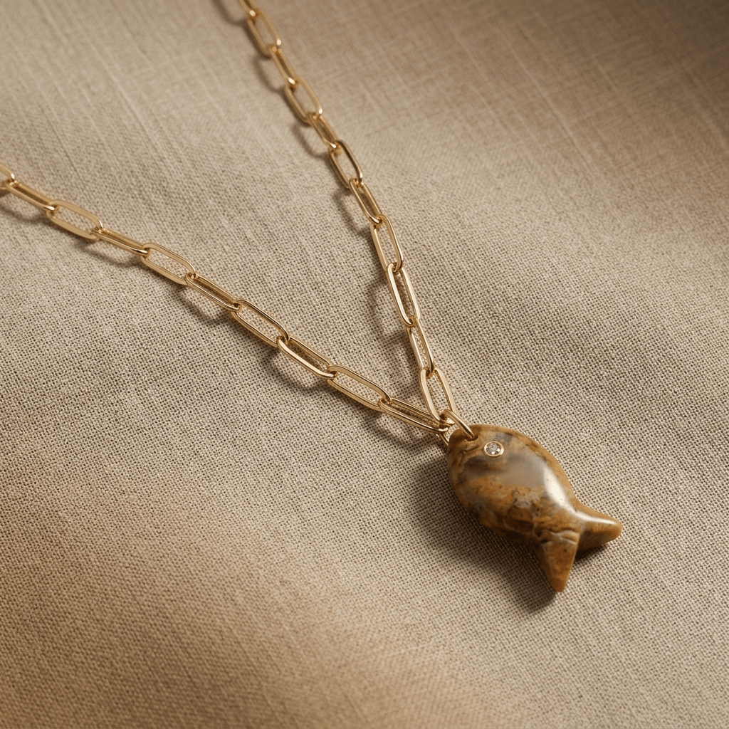 Drift Tide Fish Necklace – Gemstone Fish Pendant on Gold Filled Paperclip Chain | Handmade Texas Hill Country Jewelry - Desert Gypsy