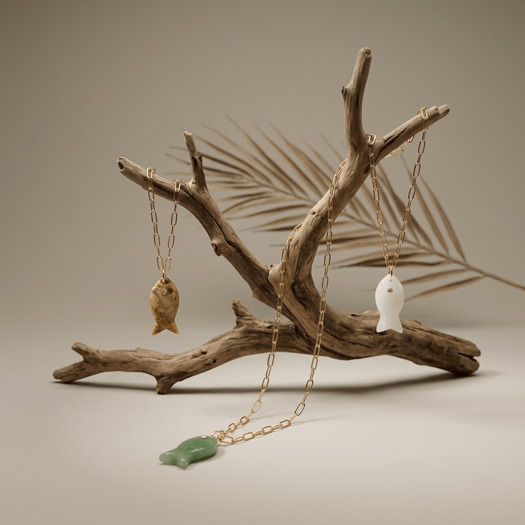 Drift Tide Fish Necklace – Gemstone Fish Pendant on Gold Filled Paperclip Chain | Handmade Texas Hill Country Jewelry - Desert Gypsy