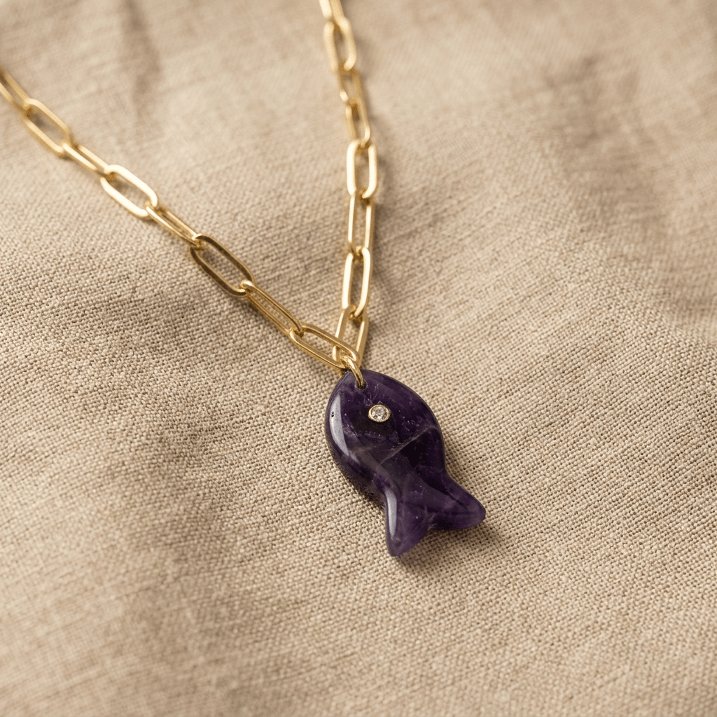 Drift Tide Fish Necklace – Gemstone Fish Pendant on Gold Filled Paperclip Chain | Handmade Texas Hill Country Jewelry - Desert Gypsy