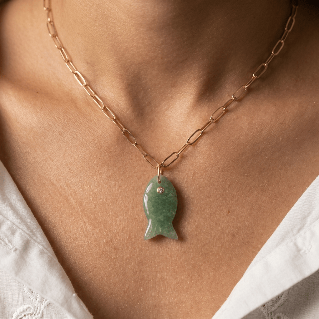 Drift Tide Fish Necklace – Gemstone Fish Pendant on Gold Filled Paperclip Chain | Handmade Texas Hill Country Jewelry - Desert Gypsy