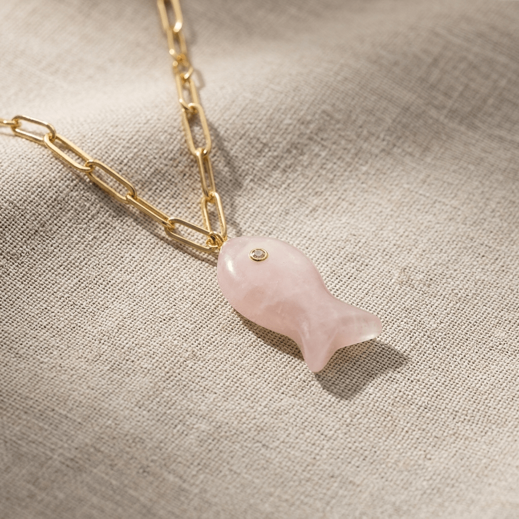 Drift Tide Fish Necklace – Gemstone Fish Pendant on Gold Filled Paperclip Chain | Handmade Texas Hill Country Jewelry - Desert Gypsy