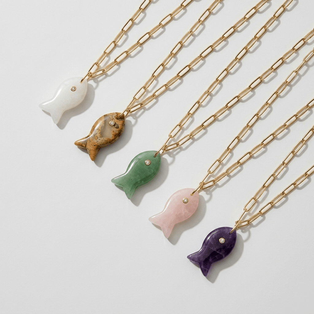 Drift Tide Fish Necklace – Gemstone Fish Pendant on Gold Filled Paperclip Chain | Handmade Texas Hill Country Jewelry - Desert Gypsy