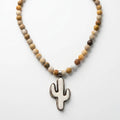 Fossil Coral Beaded Necklace with Carved Cactus Pendant by Desert Gypsy - Desert Gypsy