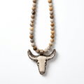 Fossil Coral Beaded Necklace with Hand-Carved Longhorn Pendant - Desert Gypsy