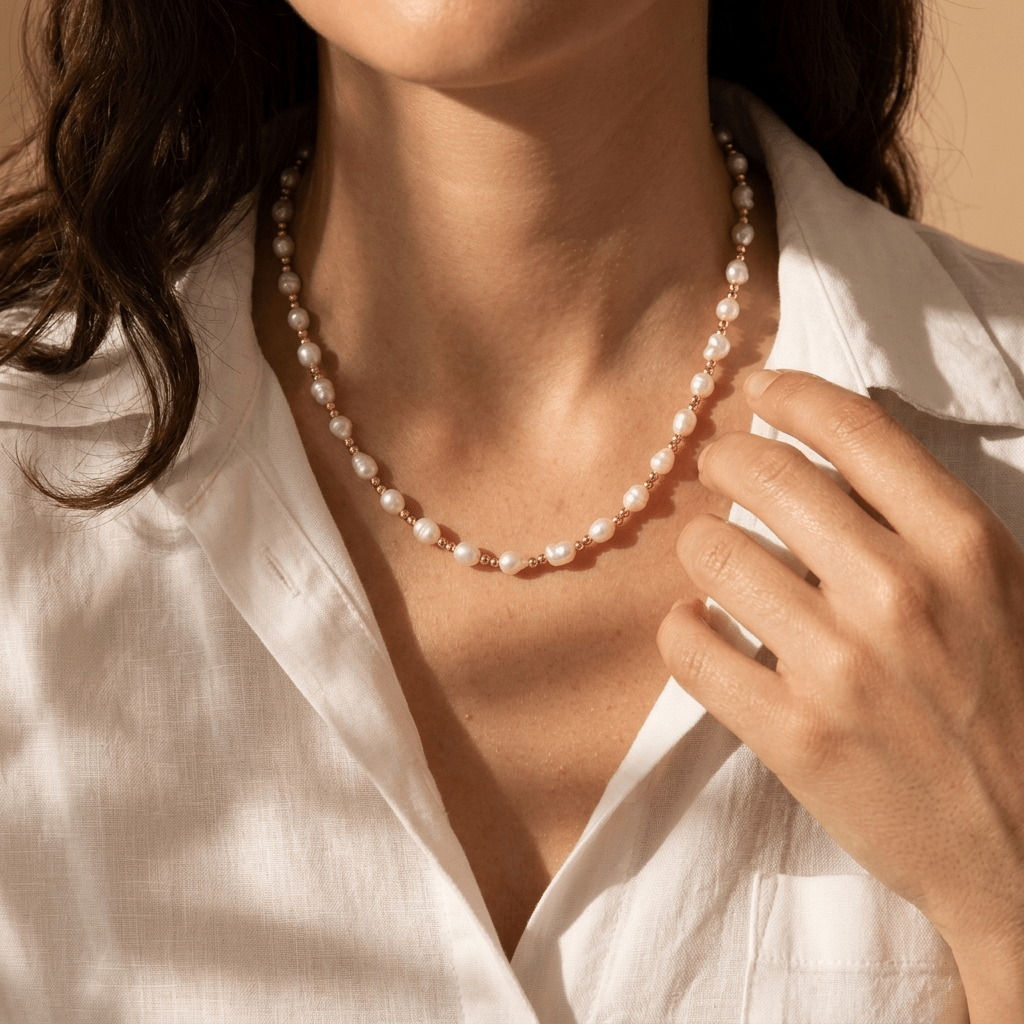 Freshwater Pearl Beaded Necklace with Gold Filled Accents by Desert Gypsy - Desert Gypsy