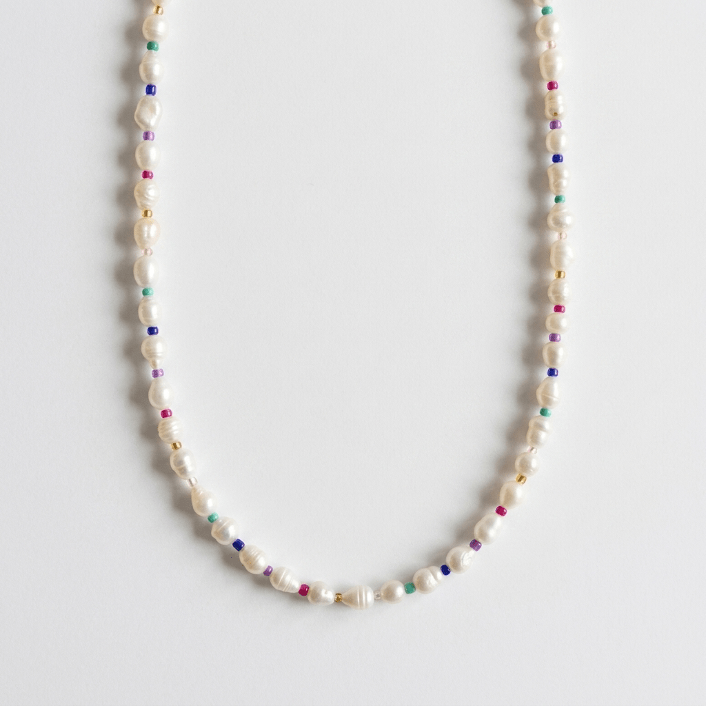 Freshwater Pearl Necklace with Multi-Color Bead Accents by Desert Gypsy - Desert Gypsy
