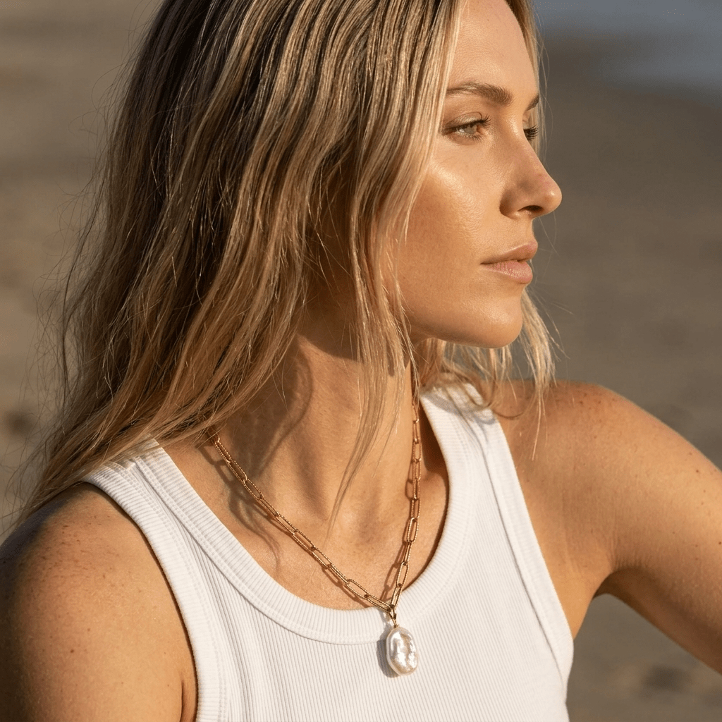 Freshwater Pearl Pendant Necklace on Paperclip Chain - Desert Gypsy