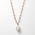 Freshwater Pearl Pendant Necklace on Paperclip Chain - Desert Gypsy