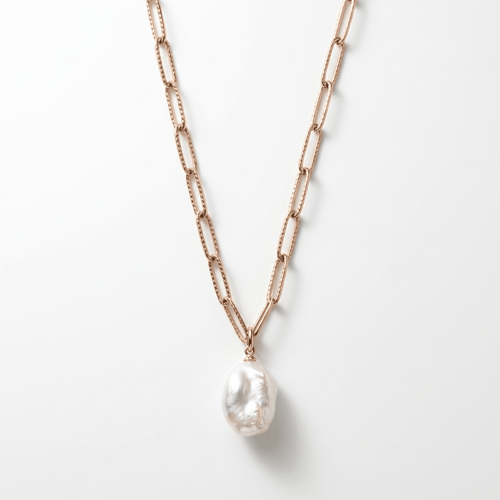 Freshwater Pearl Pendant Necklace on Paperclip Chain - Desert Gypsy