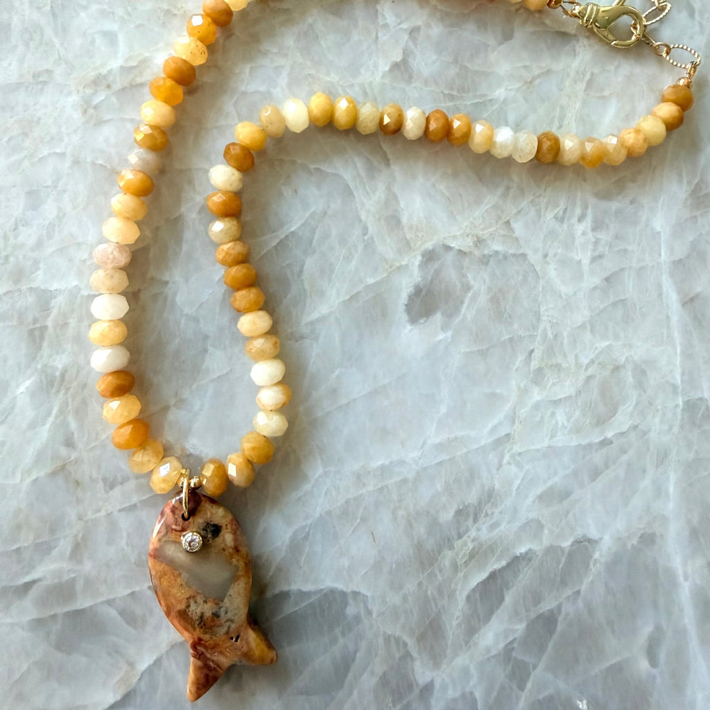 Gemstone Fish Pendant Beaded Necklace with Faceted Gemstone Beads by Desert Gypsy - Desert Gypsy