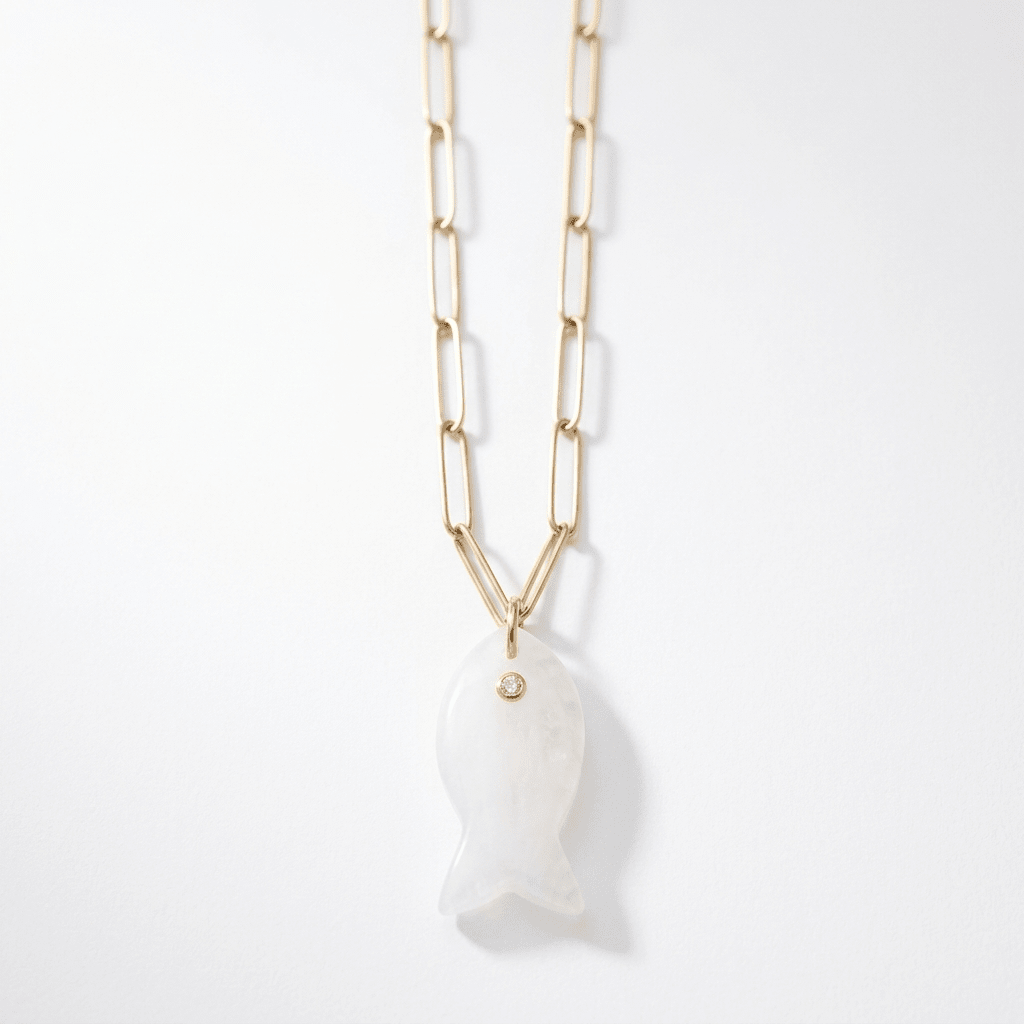 Gemstone Fish Pendant Necklace on Paperclip Chain - Desert Gypsy