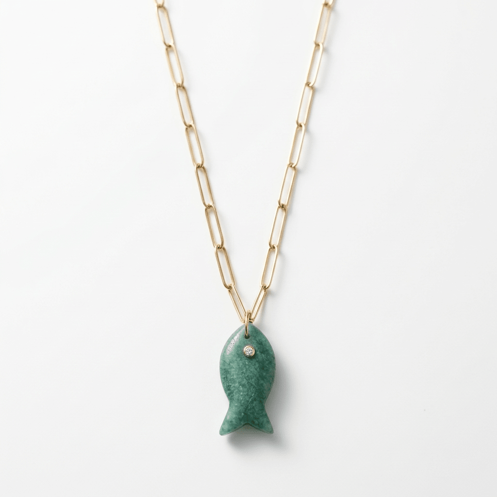 Gemstone Fish Pendant Necklace on Paperclip Chain - Desert Gypsy