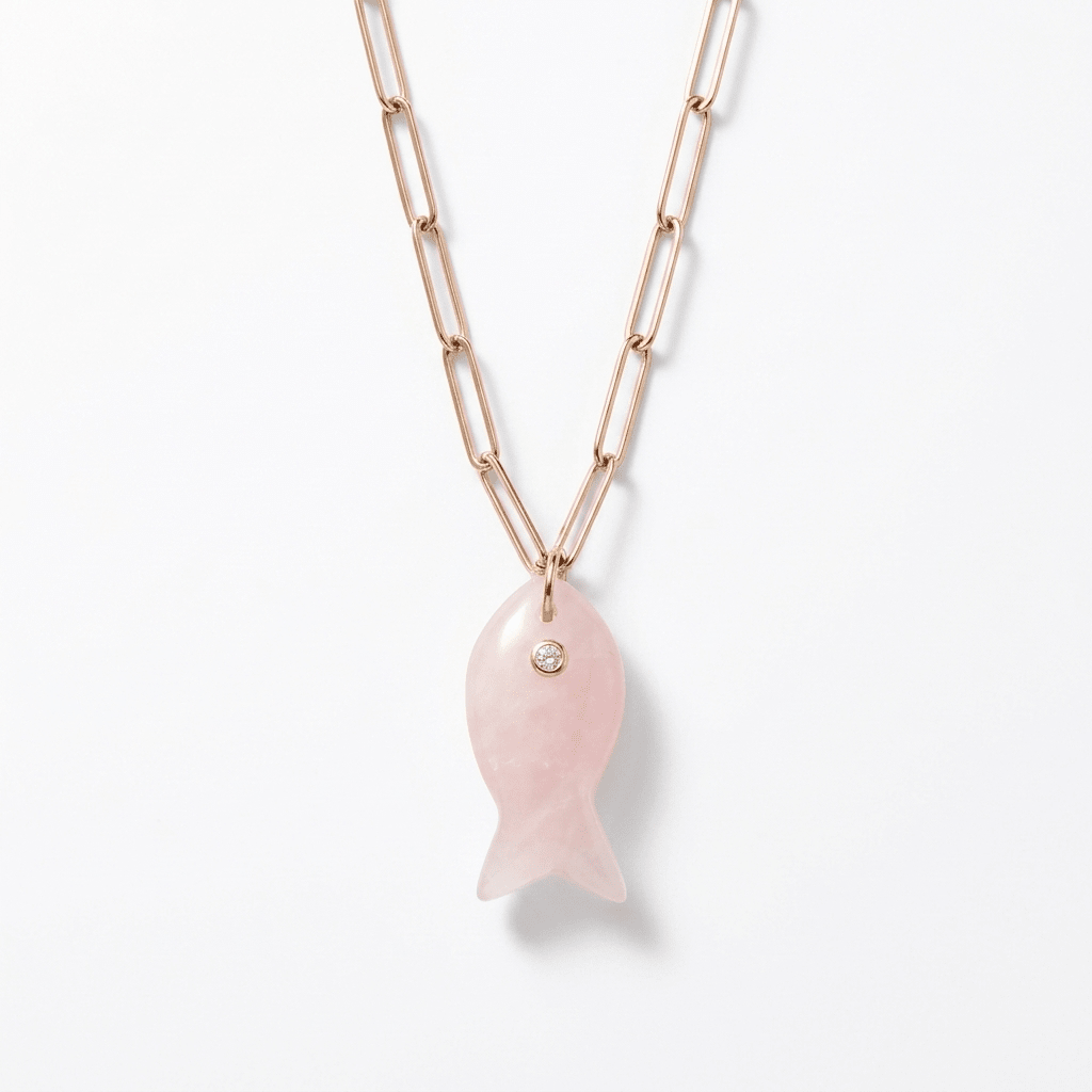 Gemstone Fish Pendant Necklace on Paperclip Chain - Desert Gypsy