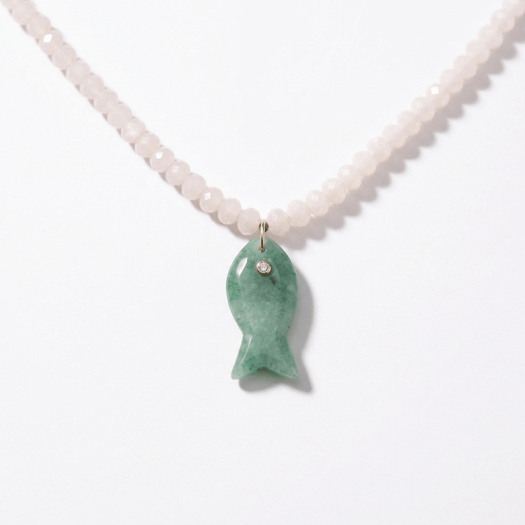 Gemstone Fish Pendant Necklace with Faceted Gemstone Beads - Desert Gypsy