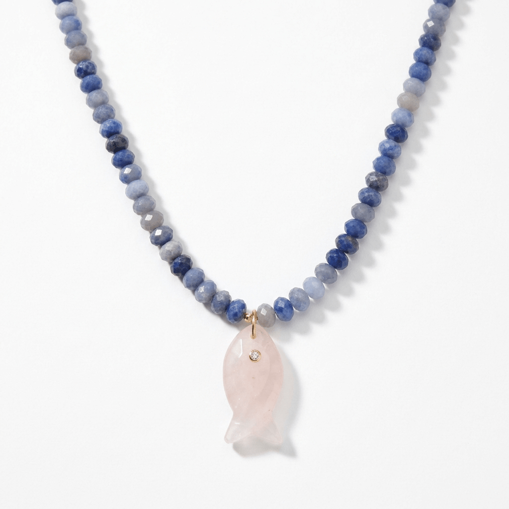 Gemstone Fish Pendant Necklace with Faceted Gemstone Beads - Desert Gypsy