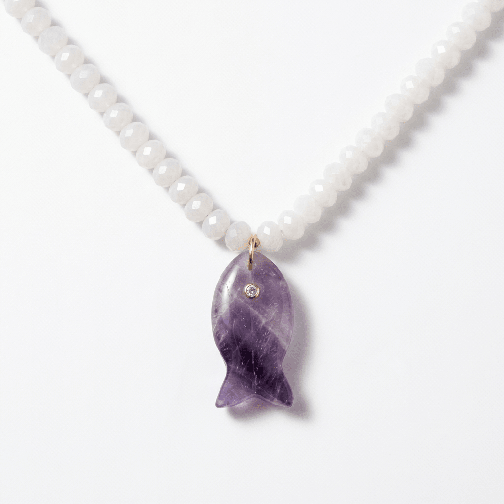 Gemstone Fish Pendant Necklace with Faceted Gemstone Beads - Desert Gypsy